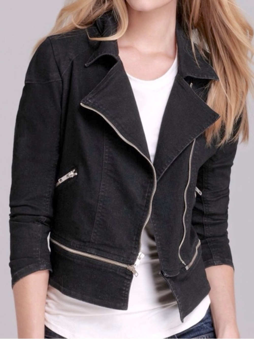 PJK - Patterson J. Kincaid Ella Moto Multi Zip Jacket in Washed Black Size Large